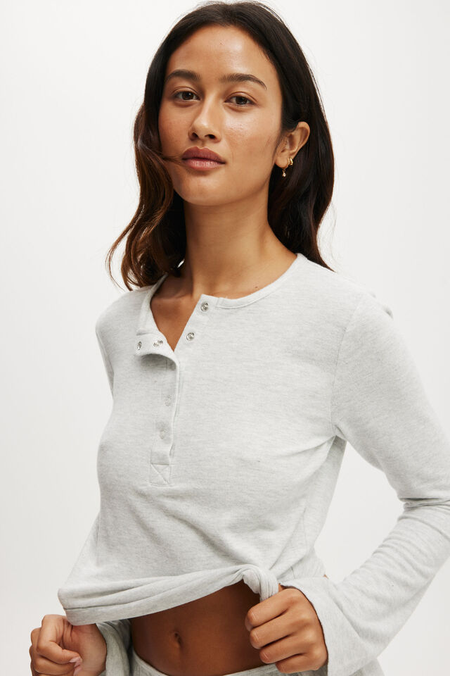 Super Soft Lounge Henley Long Sleeve, LIGHT GREY MARLE