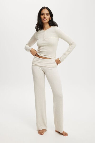 Sleep Recovery Roll Waist Pant, CREAM MARLE