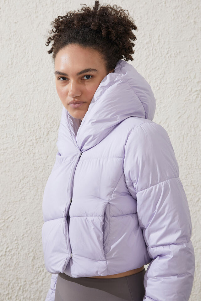 The Mother Puffer Wrap Cropped Jacket, LILAC LIGHT
