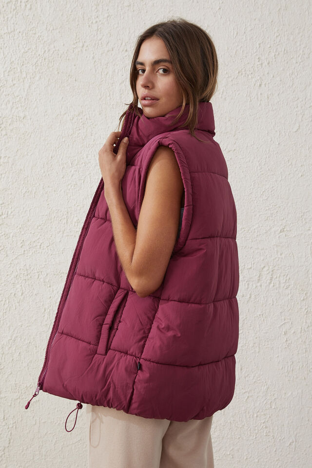 The Recycled Mother Puffer Vest, RED PLUM