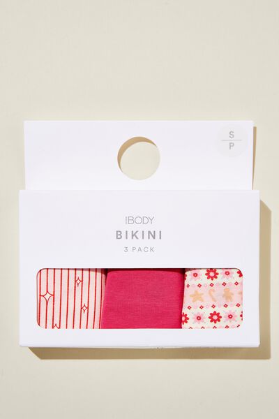 Organic Cotton Bikini Brief 3Pk, PINK CHRISTMAS