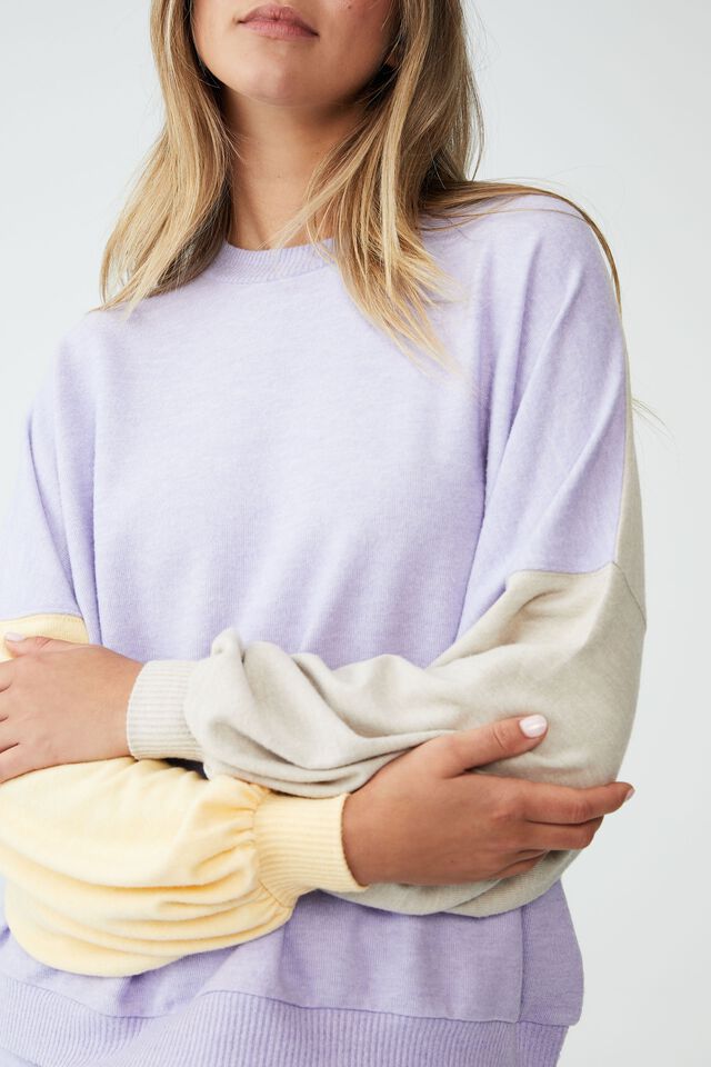 Super Soft Long Sleeve Sweater, LILAC ROSE COLOUR BLOCK