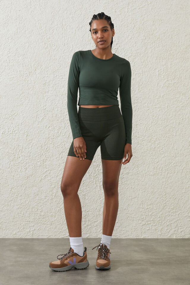 Ultra Soft Fitted Long Sleeve Top, FOREST GREEN