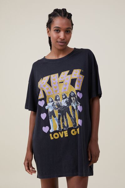 Camiseta - 90S T-Shirt Nightie, LCN BR / KISS LOVE GUN WASHED BLACK