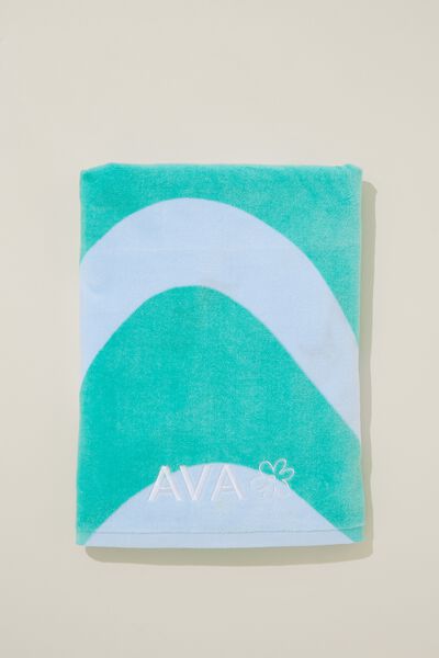 Cotton Beach Towel Personalised, BLUE GREEN WAVE
