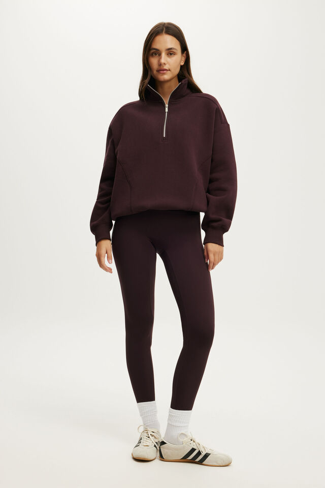 Plush Half Zip Sweatshirt, ITALIAN PLUM