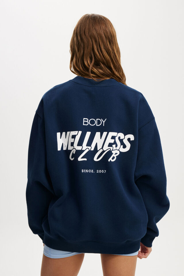 Plush Graphic Crew Sweatshirt, DARK WATER/BODY WELLNESS CLUB