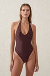 Scoop Front Halter One Piece Thong, WILLOW BROWN SHIMMER - alternate image 4