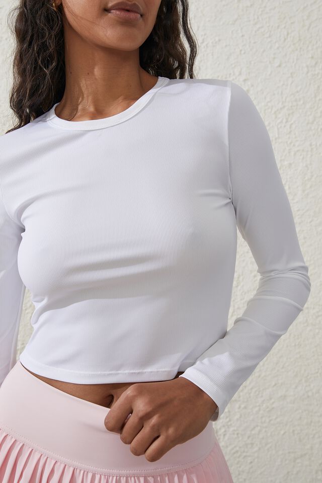 Active Rib Fitted Longsleeve Top, WHITE