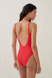 Thin Strap Low Scoop One Piece Cheeky, LOBSTER RED CRINKLE - alternate image 3