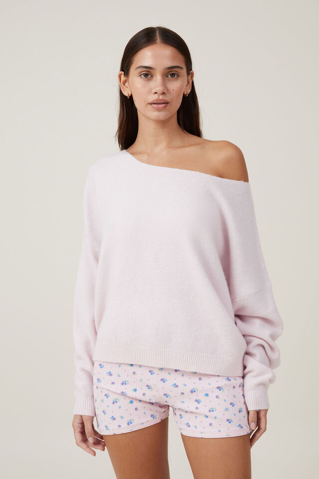 Off Shoulder Relaxed Knit Jumper, SOFT ROSE