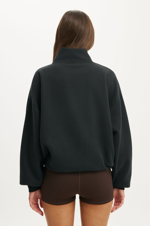 Plush Funnel Neck Sweatshirt, BLACK/BWC