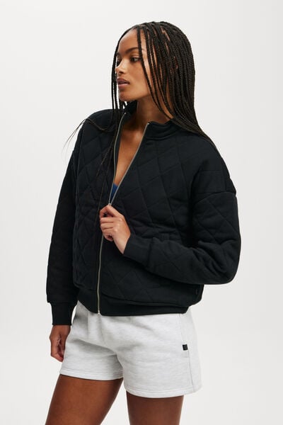 Active Quilted Zip Through, BLACK