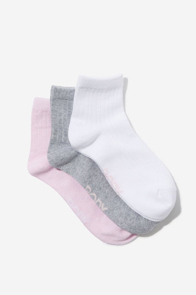 Body Mid Crew Socks 3Pk, MILLENNIAL PINK / GREY MARLE