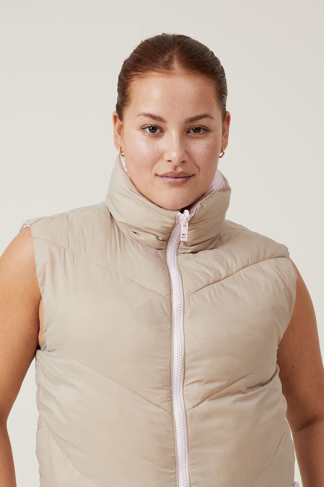 The Recycled Reversible Cropped Mother Puffer Vest, POSIE PINK/WHITE PEPPER