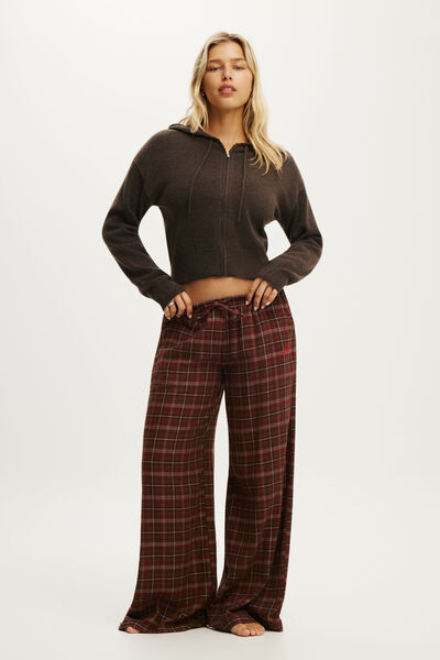 Personalised Cloud Soft Flannel Wide Leg Pant, JESSIE CHECK TOFFEE BEAN
