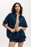 Flannel Boyfriend Short Sleeve Shirt, SILVIE CHECK GREEN - alternate image 1