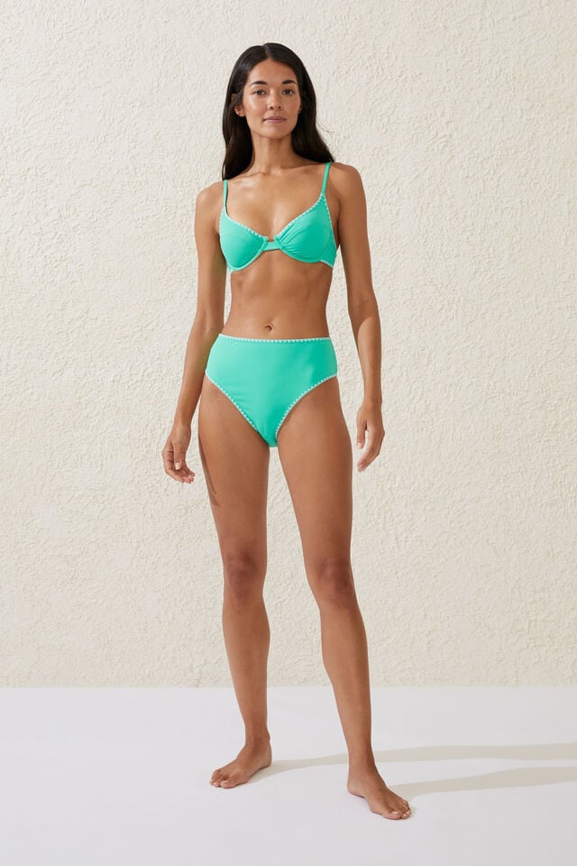 Balconette Bra Bikini Top, FRESH GREEN/BLANKET STITCH