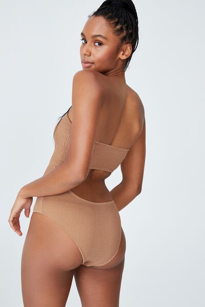 Cut Out Strapless One Piece Brazilian, SALTED CARAMEL CRINKLE
