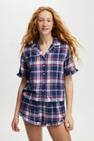 Flannel Short Sleeve Shirt And Short Sleep Set, TONI CHECK/NAVY/WHITE AND RED - alternate image 4