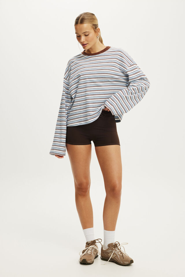 Long Sleeve Slub Graphic Crew, WHITE/PREP SPORT NAVY STRIPE
