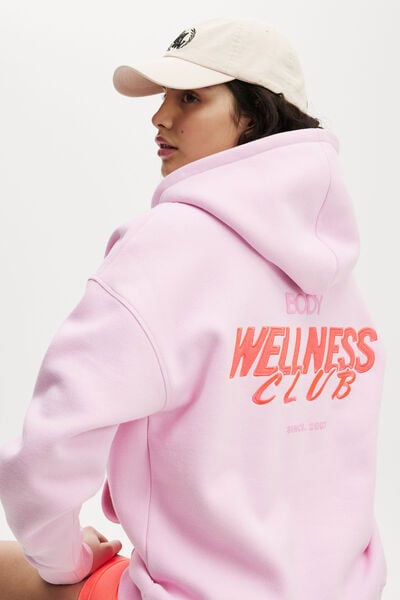 Plush Premium Graphic Hoodie, LIGHT MILLENNIAL PINK/WELLNESS CLUB ORANGE