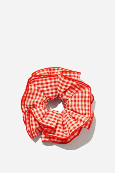 Double Frill Scrunchie, RED GINGHAM