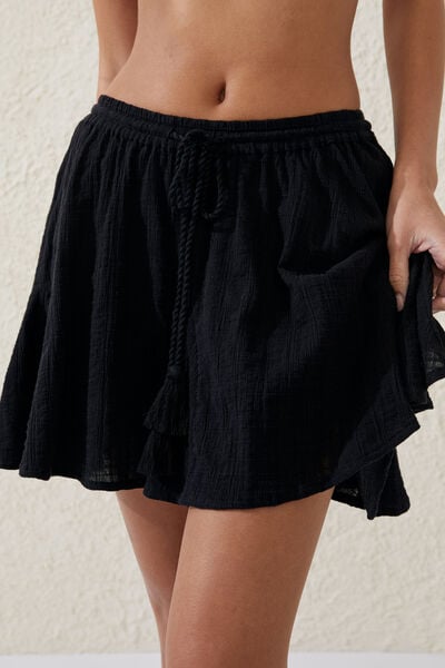 Hanky Hem Beach Mini Skirt, BLACK
