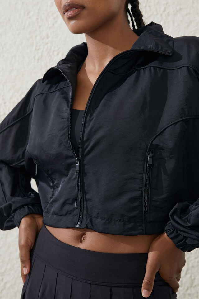 Cropped Contrast Anorak, BLACK