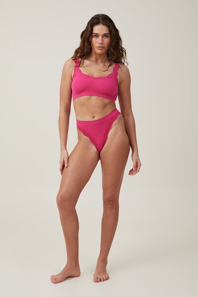Seamless High Cut Thong Brief, (R) PINK JELLY LACE