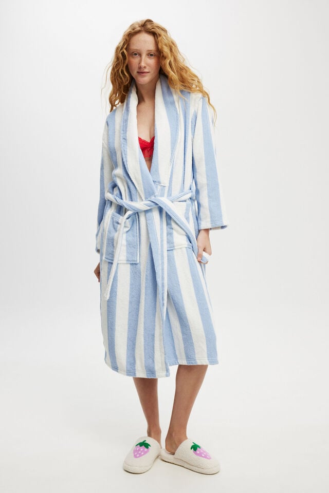 Luxe Terry Robe, BLUE/WHITE CLAUDIA STRIPE