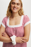 Button Through Sleep Nightie, MICRO RED GINGHAM - alternate image 2