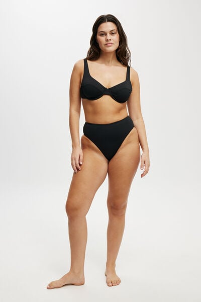 Highwaisted Cheeky Bikini Bottom, BLACK