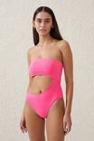 Strapless Cut Out One Piece Brazilian, NEON PINK - alternate image 1