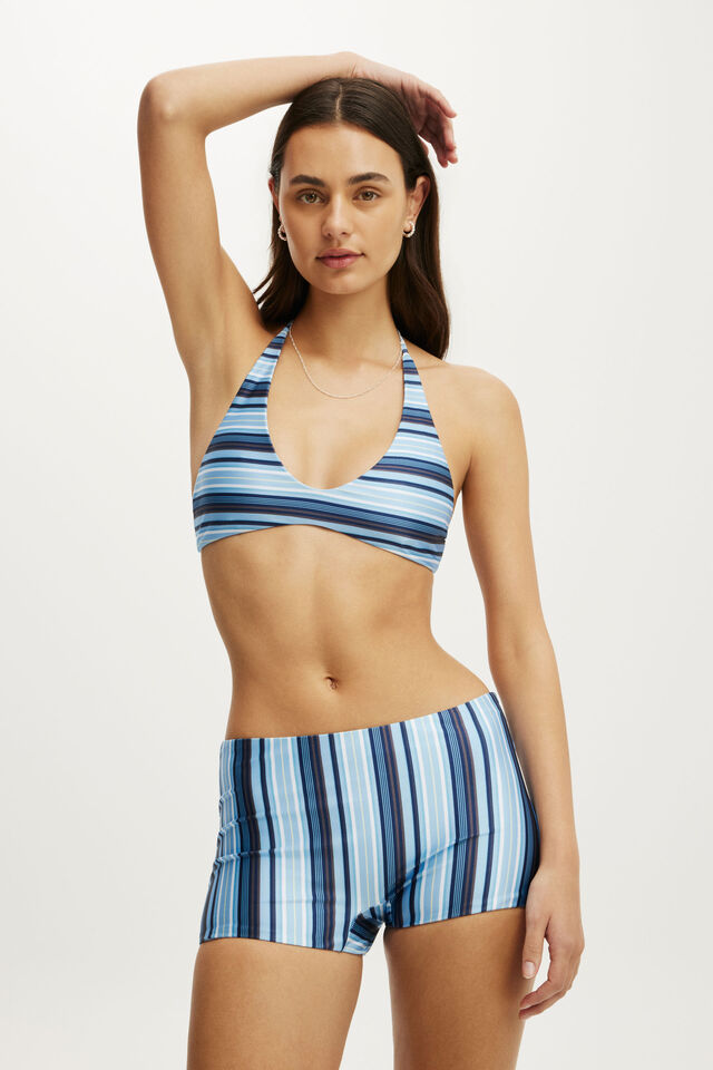 Highwaisted Swim Short, BOHO STRIPES BLUE SHIMMER