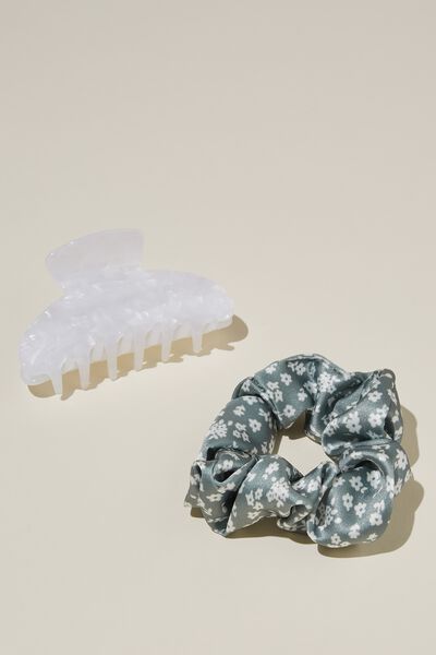 Hair Claw + Scrunchie Set, MARISSA SILHOUETTE FLORAL