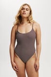 Thin Strap Low Scoop One Piece Cheeky, WILLOW BROWN CRINKLE STRIPE - alternate image 4