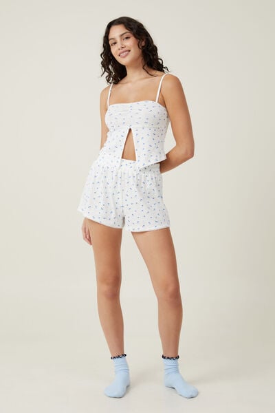 Pointelle Sleep Relaxed Short, WHITE CARLI DITSY FLORAL