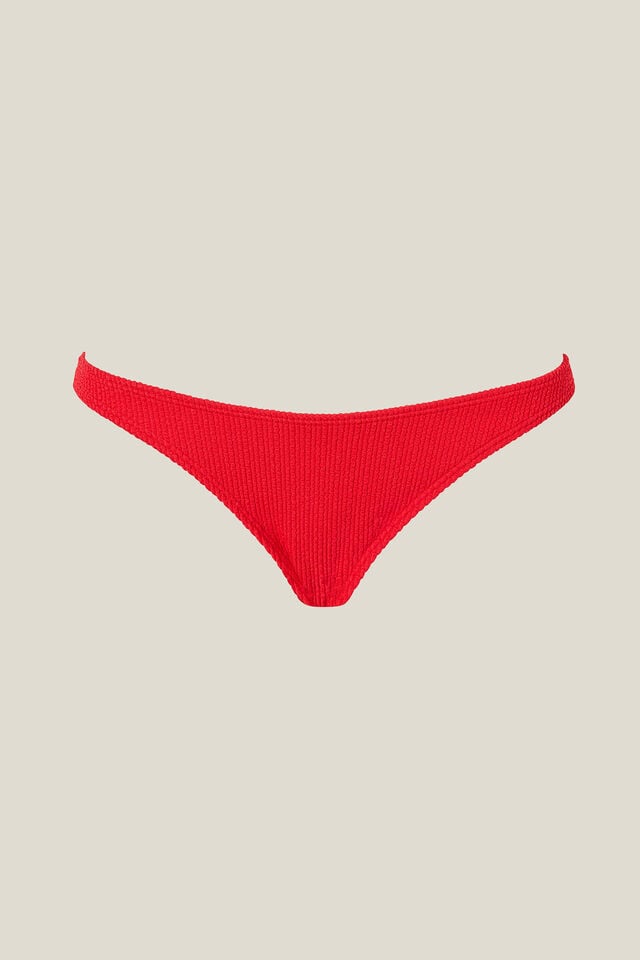 High Side Brazilian Seam Bikini Bottom, LOBSTER RED CRINKLE