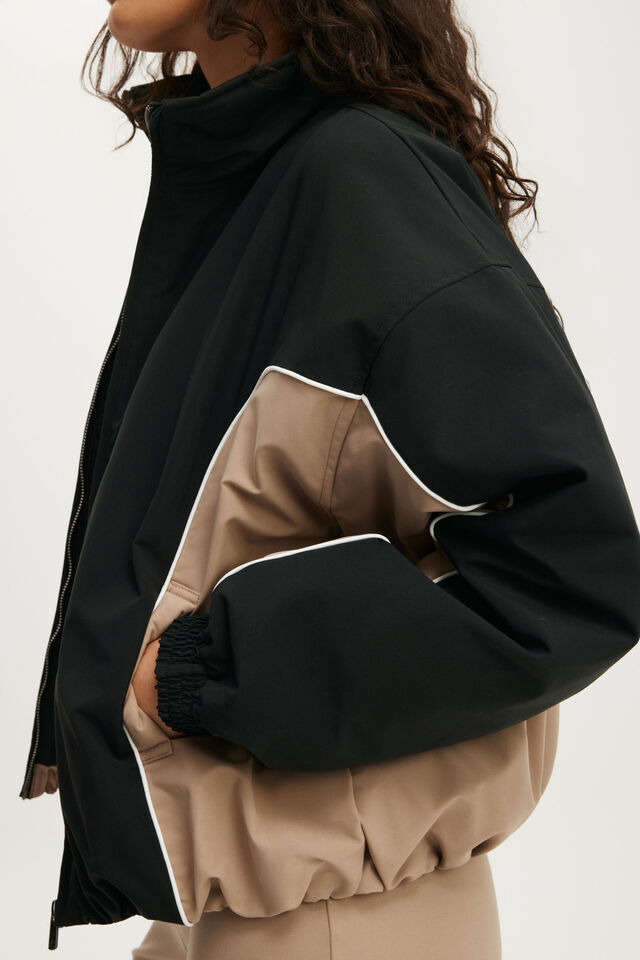 Lightweight Padded Track Jacket, BLACK/LATTE