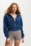 Hooded Sherpa Zip Through Jacket, DEEP BLUE - alternate image 1