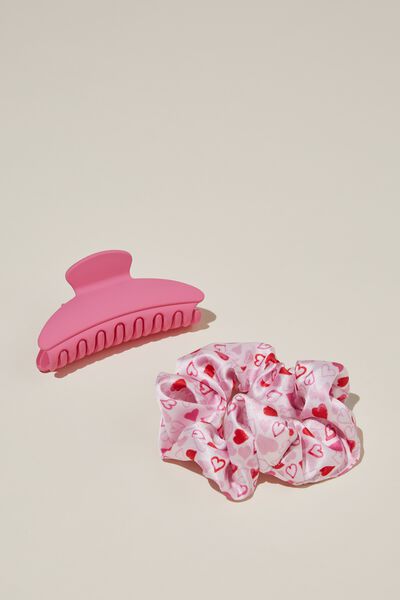 Hair Claw + Scrunchie Set, SCATTERED HEARTS