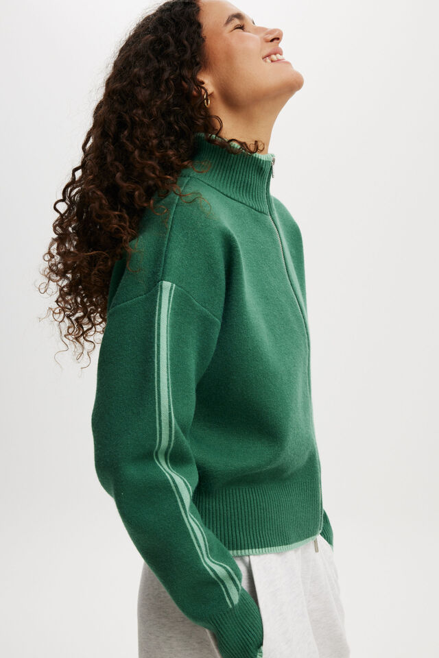 Active Knitted Zip Through Jumper, SPORTY GREEN/MALACHITE GREEN