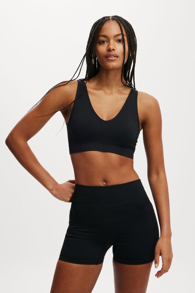 Seamless Plunge Strappy Back Crop, BLACK