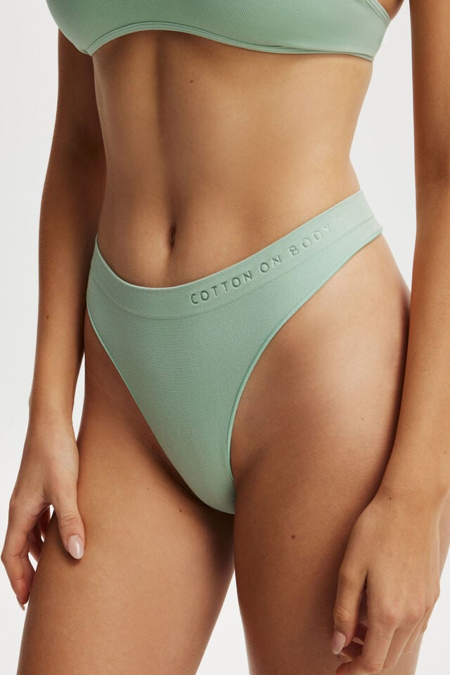 Seamless High Cut G String Brief, WASHED MINT