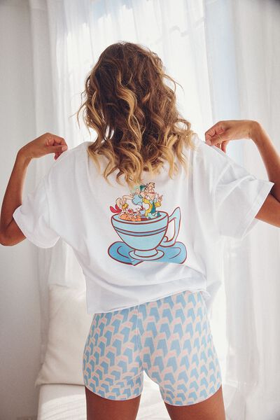 Oversized Jersey Bed Tee, LCN DIS/MAD HATTER TEA TIME