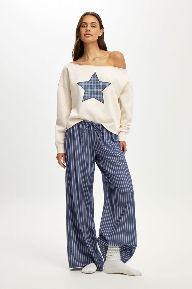 Cloud Soft Wide Leg Flannel Pant, GERRY STRIPE STEELY BLUE