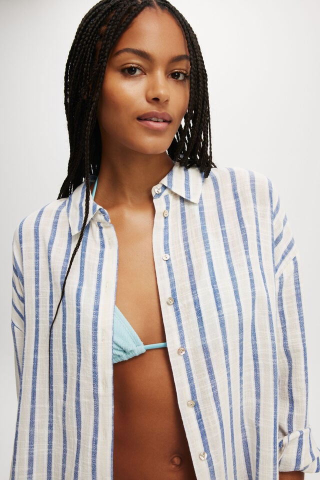 The Essential Beach Shirt, BLUE/NATURAL STRIPE