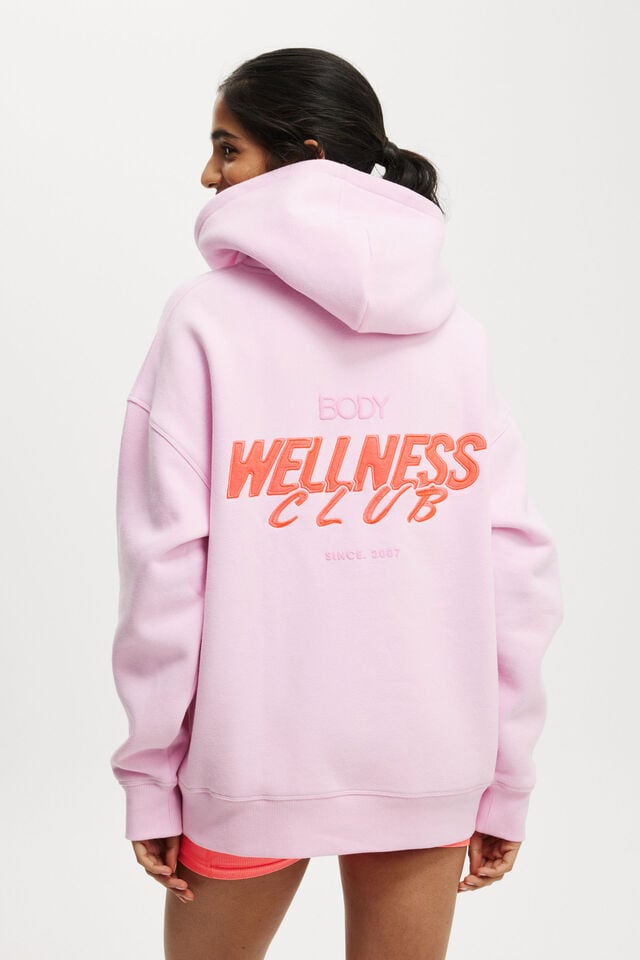 Plush Premium Graphic Hoodie, LIGHT MILLENNIAL PINK/WELLNESS CLUB ORANGE