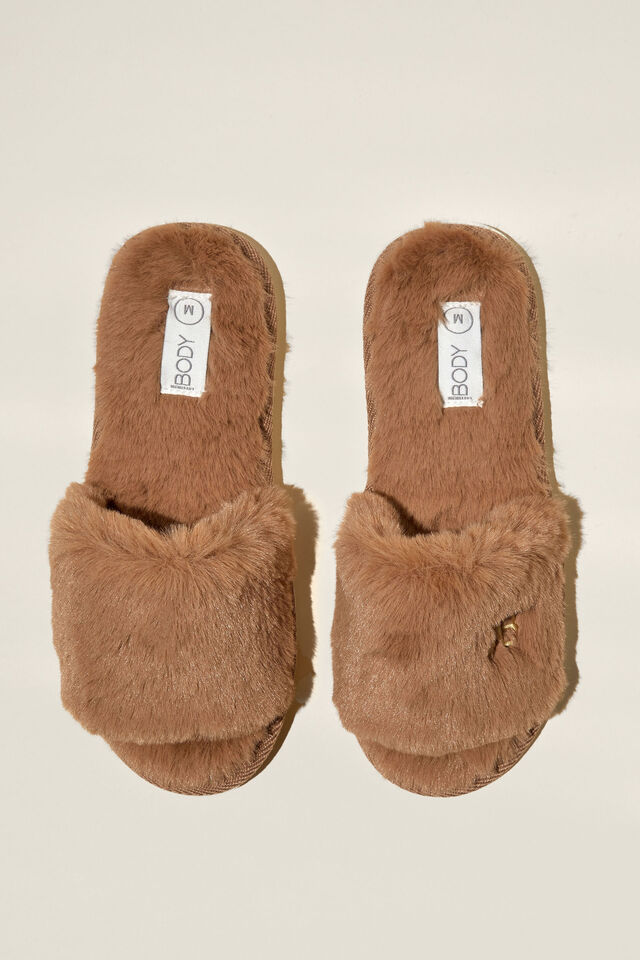 Personalised Fur Slide Slipper, BUTTERSCOTCH
